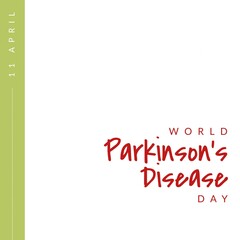 Illustration of world parkinson's disease day and 11 april text over white and green background