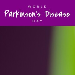 Illustration of world parkinson's disease day text over purple and abstract background, copy space