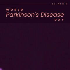 Illustration of world parkinson's disease day and 11 april text on violet background, copy space