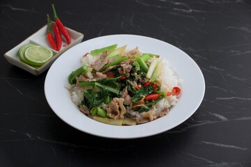 Thai fast food on back marble background