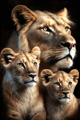 Lion family. Generative AI - obrazy, fototapety, plakaty