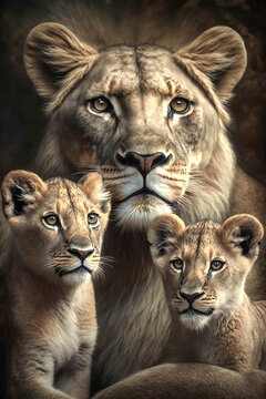 Lion family. Generative AI