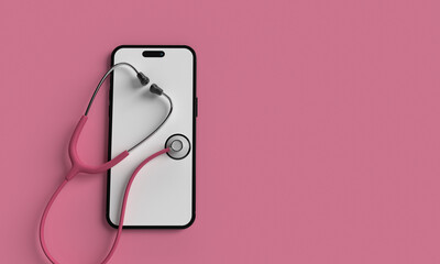smartphone mobile tablet white isolated background wallpaper touchscreen pink red copy space stethoscope symbol decoration ornament world health care medical awareness charity patient professional 