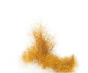 Explosion metallic gold glitter sparkle bokeh isolated white background decoration. Golden Glitter...