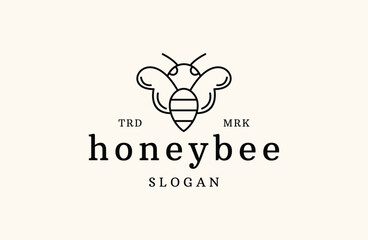 Honey Bee Logo With Luxury, black Colour Isolated In white Background. Vector Illustration