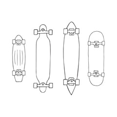 Vector set of hand drawn doodle sketch skateboards isolated on white background