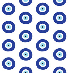 Vector seamless pattern of hand drawn flat Turkish Fatima eye sign isolated on white background