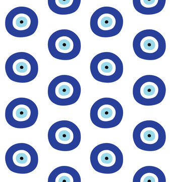 Vector seamless pattern of hand drawn flat Turkish Fatima eye sign isolated on white background