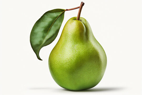 green pear with a leaf on a white background. ai generated