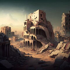illustration of a view of the remains of a city due to an earthquake in turkey and syria By David Fuentes - obrazy, fototapety, plakaty