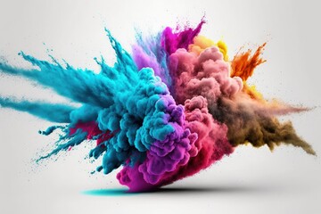 eruption of colored powder on a white background. Generative AI