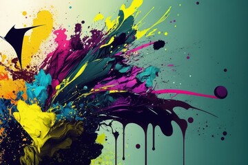 Abstract paint color background with splashes, generative ai