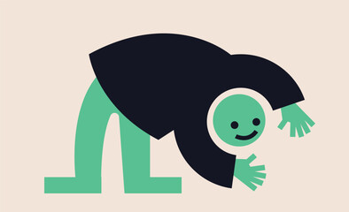 Funny doodle object. Abstract hand drawn sticker with funny geometric character with curved body. Design element for printing on fabric or paper. Cartoon flat vector illustration on beige background