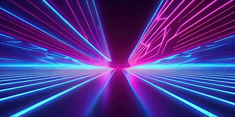 Ultraviolet laser neon, abstract decor with vanishing perspective, generative AI