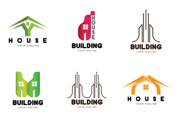 House Logo, Building Furniture Design, Construction Vector, Property Brand Icon, Real Estate, Housing