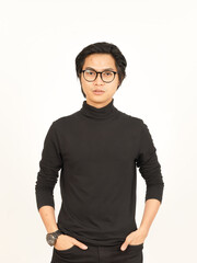 Smiling and Looking at camera Of Handsome Asian Man Isolated On White Background