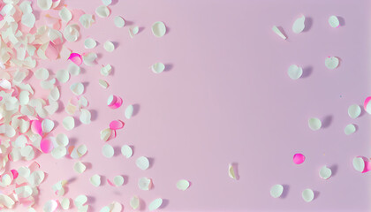  Flat lay top view copy space of rose petals. Valentine's Day Concept