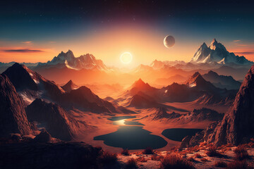 breathtaking sunset over the mountains, illustrating the beauty and fragility of our planet, generative ai