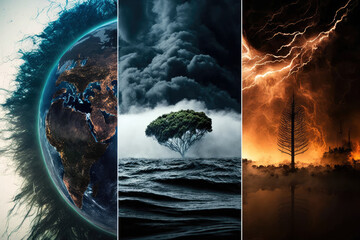 extreme weather events such as hurricanes, floods, and wildfires, as a representation of the adverse effects of climate change on natural disasters, generative ai