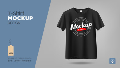 Vector black t-shirt realistic mockup, front view template design, EPS10 Vector illustration.
