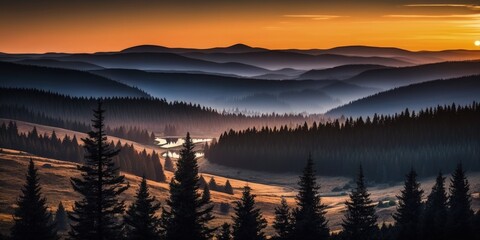 Obraz premium Czech Republic's national park Sumava at dusk. Generative AI