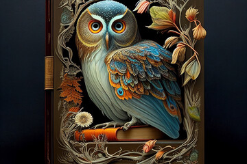 colorful chalkboard art a beautiful elegant superb owl, generative ai,