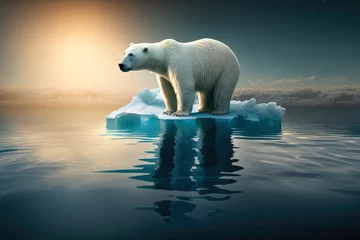Foto op Canvas polar bear on an ice floe in the middle of the ocean, emphasizing the impact of climate change on wildlife and the urgency of conservation efforts, generative ai © aicandy