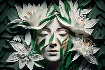 Woman's Face and Hair in Paper Cut Style