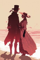 Fototapeta premium happy couples at valentine's day in amazing background Illustration Generative AI
