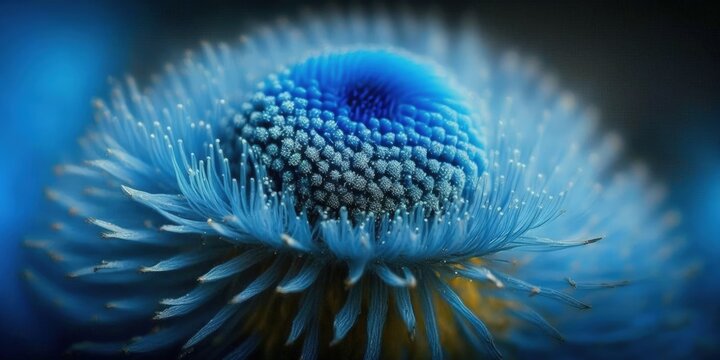 A blue bloom was captured in macro with selective focus. Generative AI