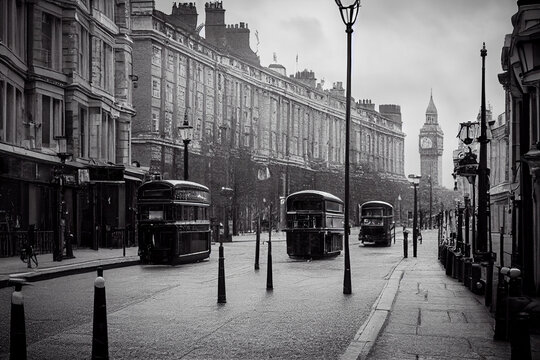 old photograph of London from 1940, UK, Europe, generative AI
