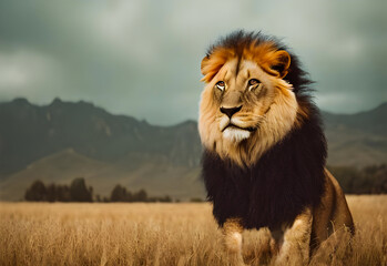 Naklejka na ściany i meble Lion king isolated , Portrait Wildlife animal , generative ai