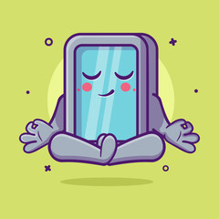 calm smartphone character mascot with yoga meditation pose isolated cartoon in flat style design