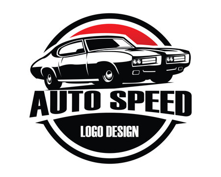 Pontiac gto judge car logo. premium car design vector. isolated white background with sunset view. Best for badge, emblem, icon, sticker design. car industry.