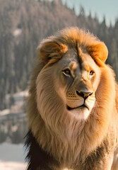 Obraz premium Lion king isolated , Portrait Wildlife animal , generative ai