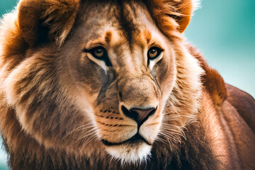 Fototapeta premium Lion king isolated , Portrait Wildlife animal , generative ai
