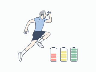 A man running and jumping with stamina, hand drawn style vector design illustration