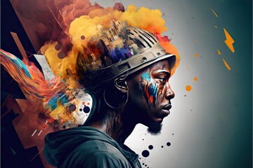 Generative AI - Color, graffiti-inspired portrait of a young black artist