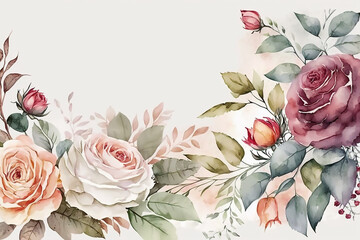 Beautiful Pretty Watercolor Roses Border Frame, Vintage, Botanical, Romantic, Artistic, Sweet, Lovely, Thank You , Wedding, Place Cards, RSVP, Notes