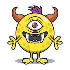 Obraz premium Cute Cartoon Yellow Monsters illustration. Flat vector
