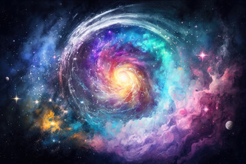 Obraz premium Laser galaxy watercolor background, Generative AI