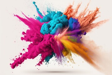 a burst of vibrant powder on a white background. Generative AI