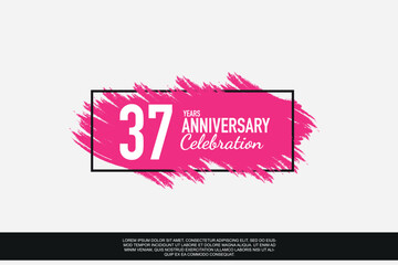 37 year anniversary celebration vector pink design  in black frame on white background abstract illustration logo 
