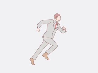 Attractive young business man running simple korean style illustration