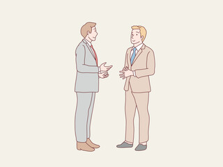 Business partners man discussing having conversation work simple korean style illustration