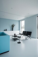 White living room with luxurious furniture and blue accents, AI generated