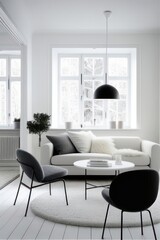 Obraz na płótnie Canvas White and black living room with luxurious furniture , Generative AI