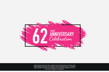 62 year anniversary celebration vector pink design  in black frame on white background abstract illustration logo 