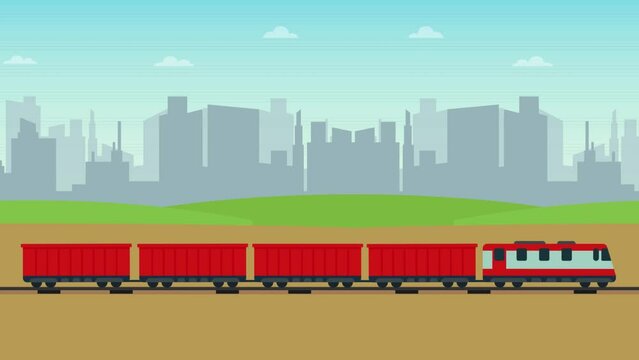 Seamless loop train with city background 2d animation