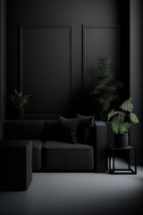black living room with luxurious furniture, Generative AI